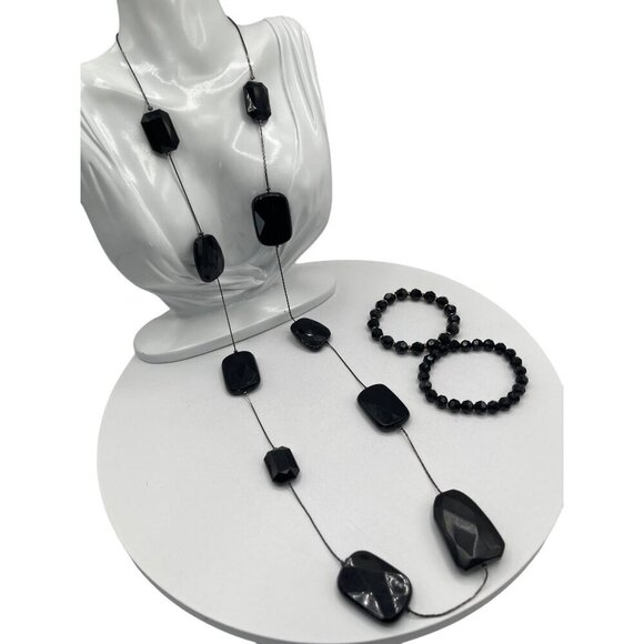 Black Beaded Necklace & Bracelet Set  Fashion Jewelry For Women  M03 - Picture 3 of 6